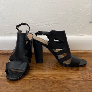 Black Leather Block Heels